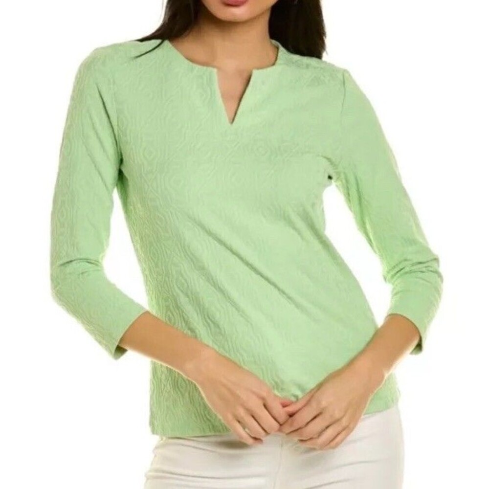 J.MCLAUGHLIN Carly Bamboo Lane Top In Green Medium Blouse 3/4 Sleeve